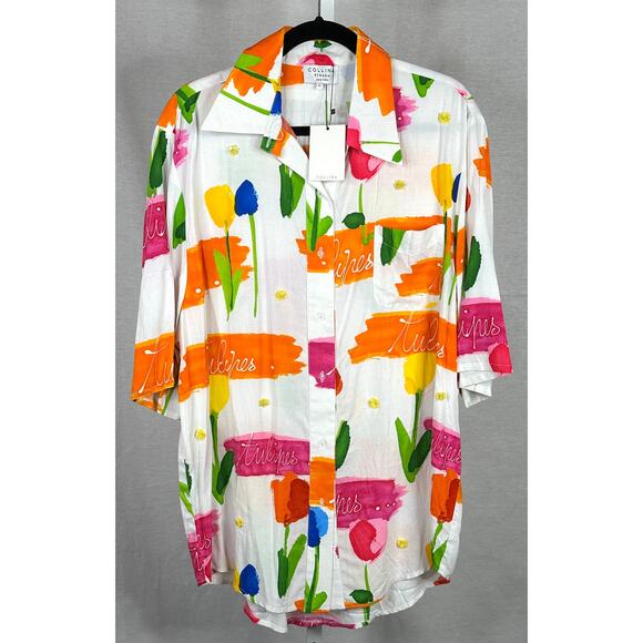Collina Strada Tulips Oversized Printed Short Sleeve Women's Shirt Large - Picture 2 of 9